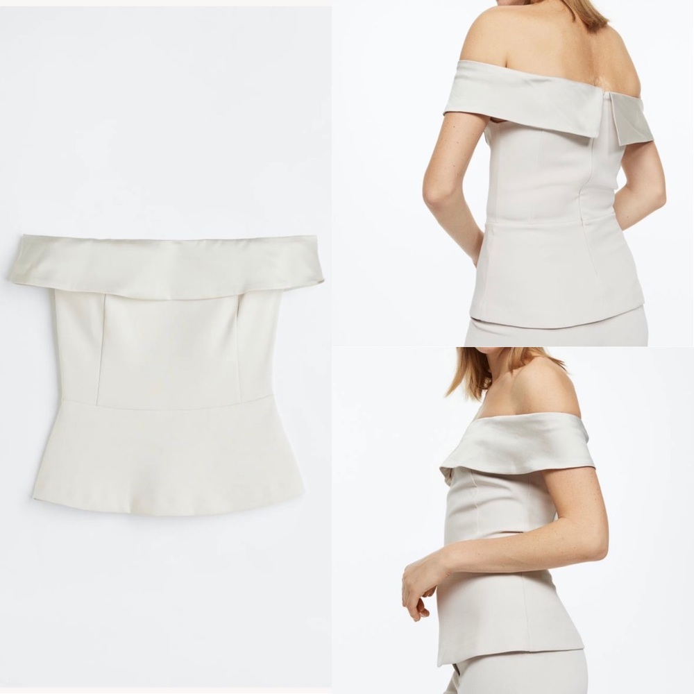 H&M NWT Off the shoulder satin feel peplum top - Picture 1 of 6